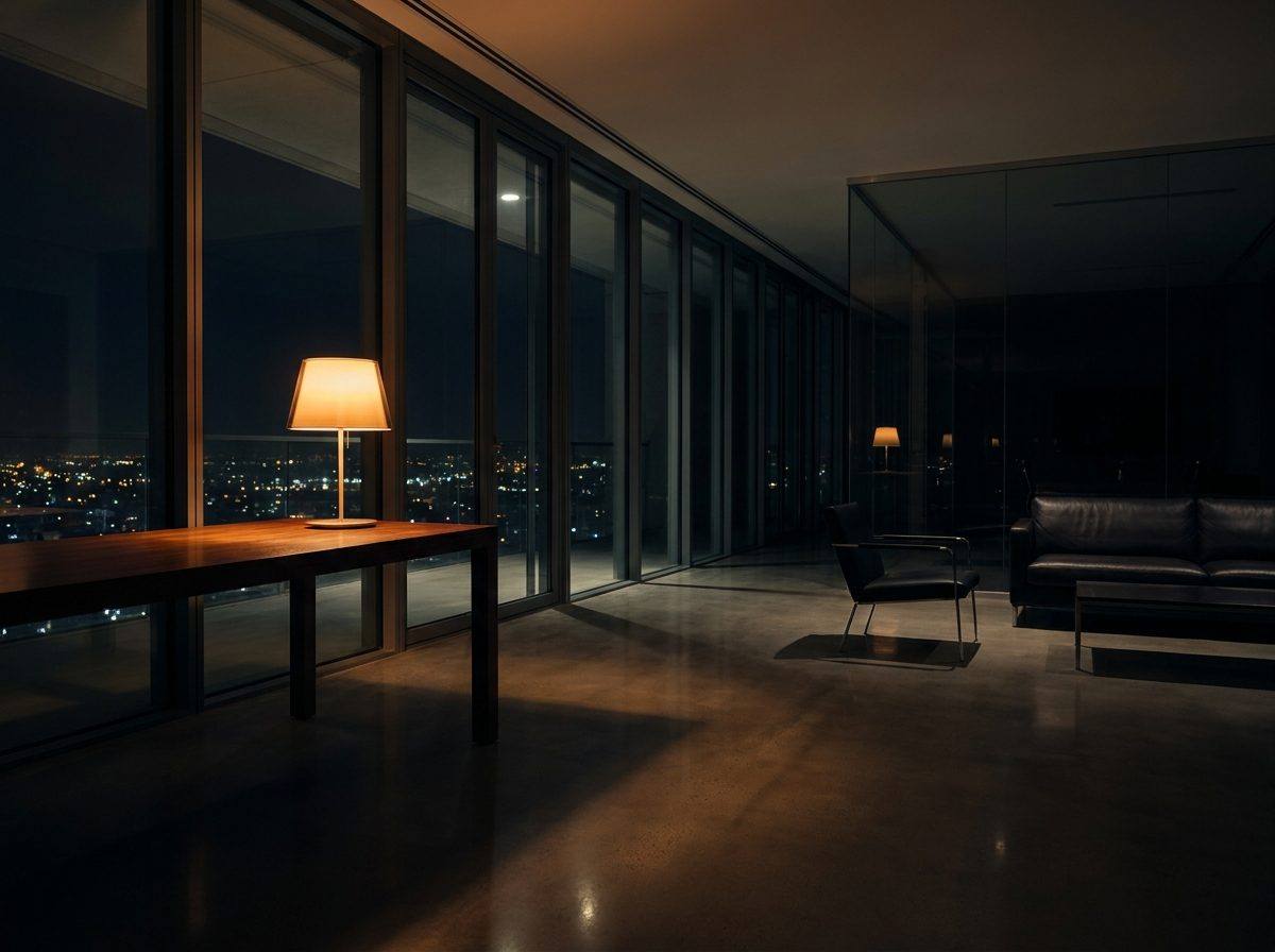 An empty office at night